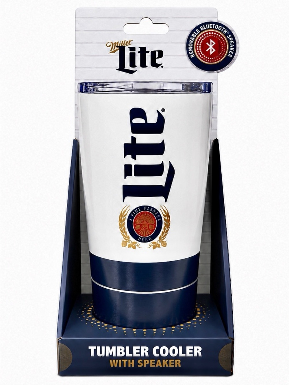 Miller Lite Stainless Steel Tumbler Cooler with Removable Bluetooth Speaker NIB